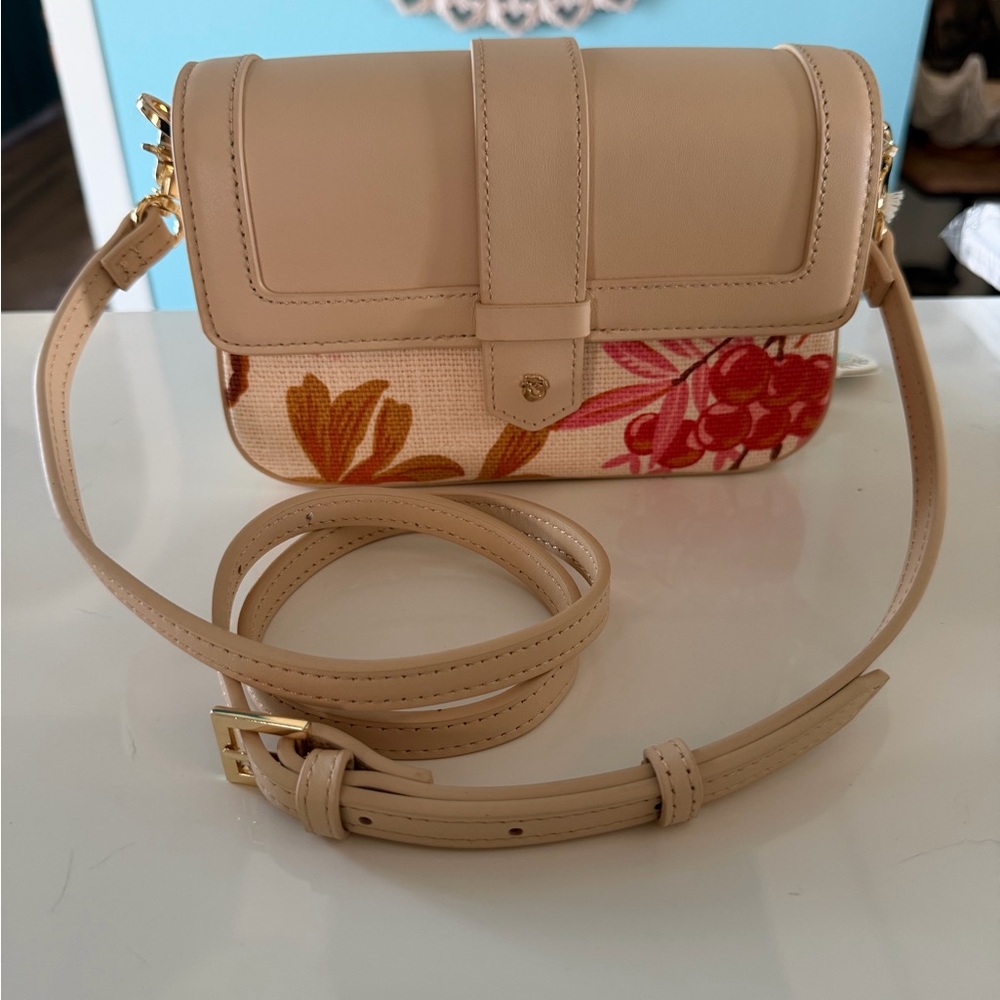 NWT Spartina 449 Beige Leather & Floral Crossbody - Picture 10 of 13